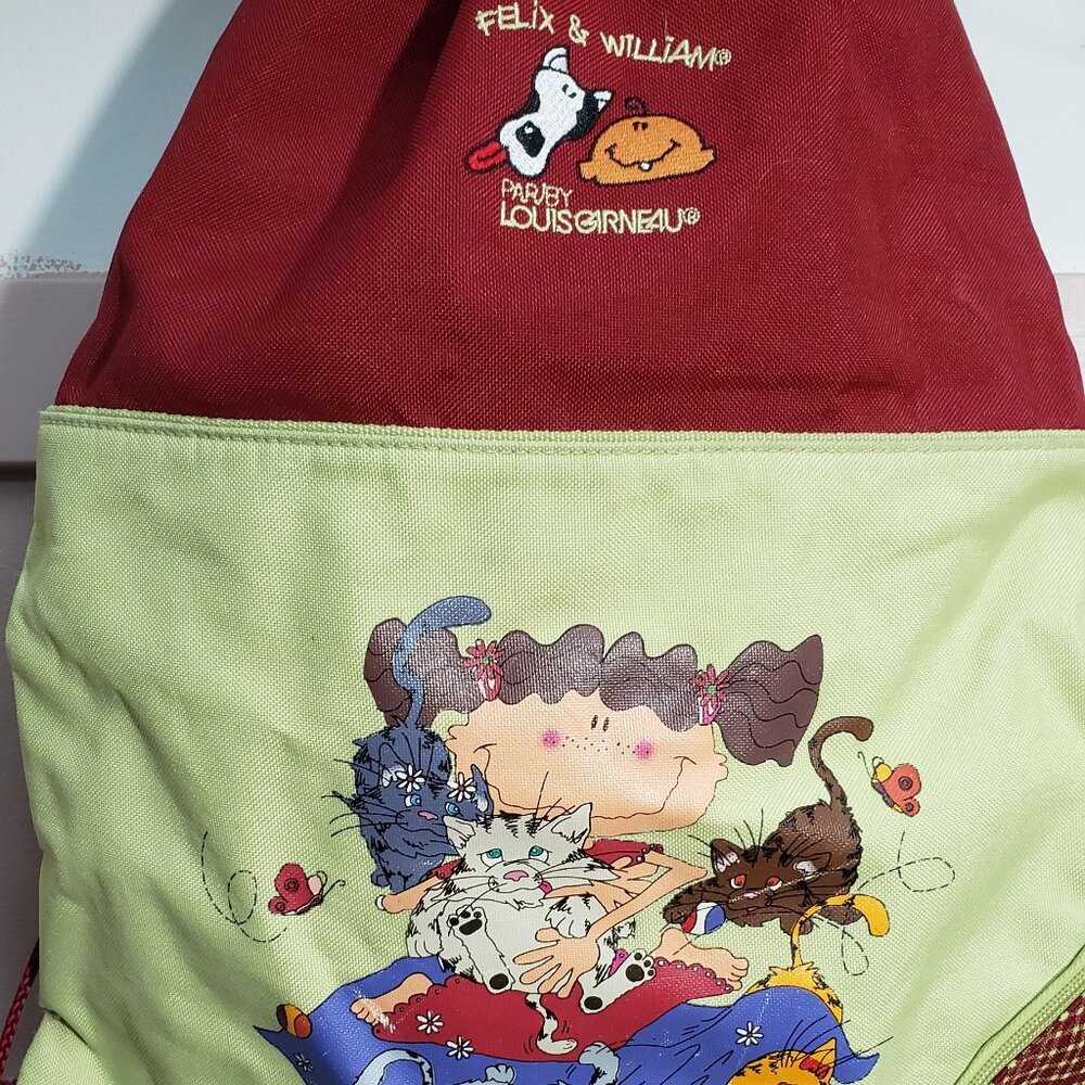Vintage Louis Garneau Felix & William Cat Drawstring Backpack Gym Bag
